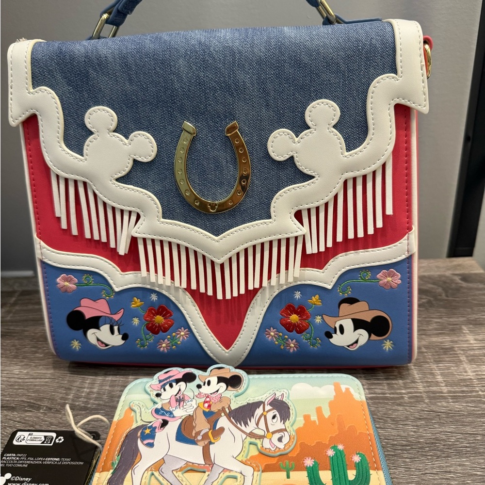 Loungefly Western Mickey and Minnie Crossbody Handbag and Matching Wallet